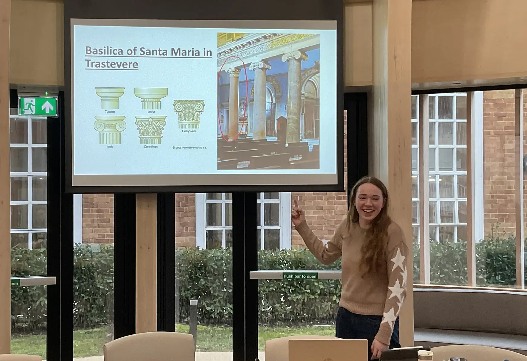 Student at St Swithun's School for girls in Hampshire giving an academic presentation