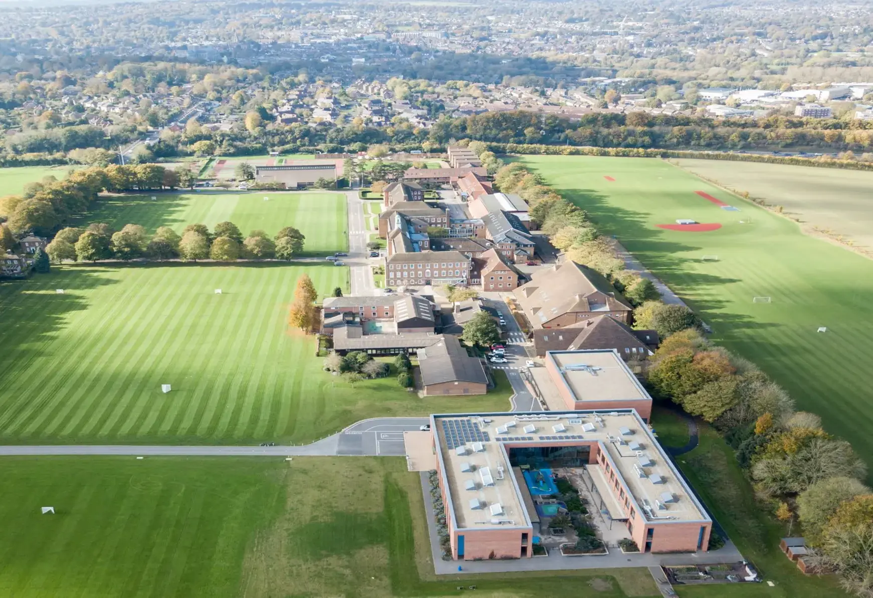 Aerial shot of St Swithun's school in Winchester, Hampshire a private school for girls with facilities to hire