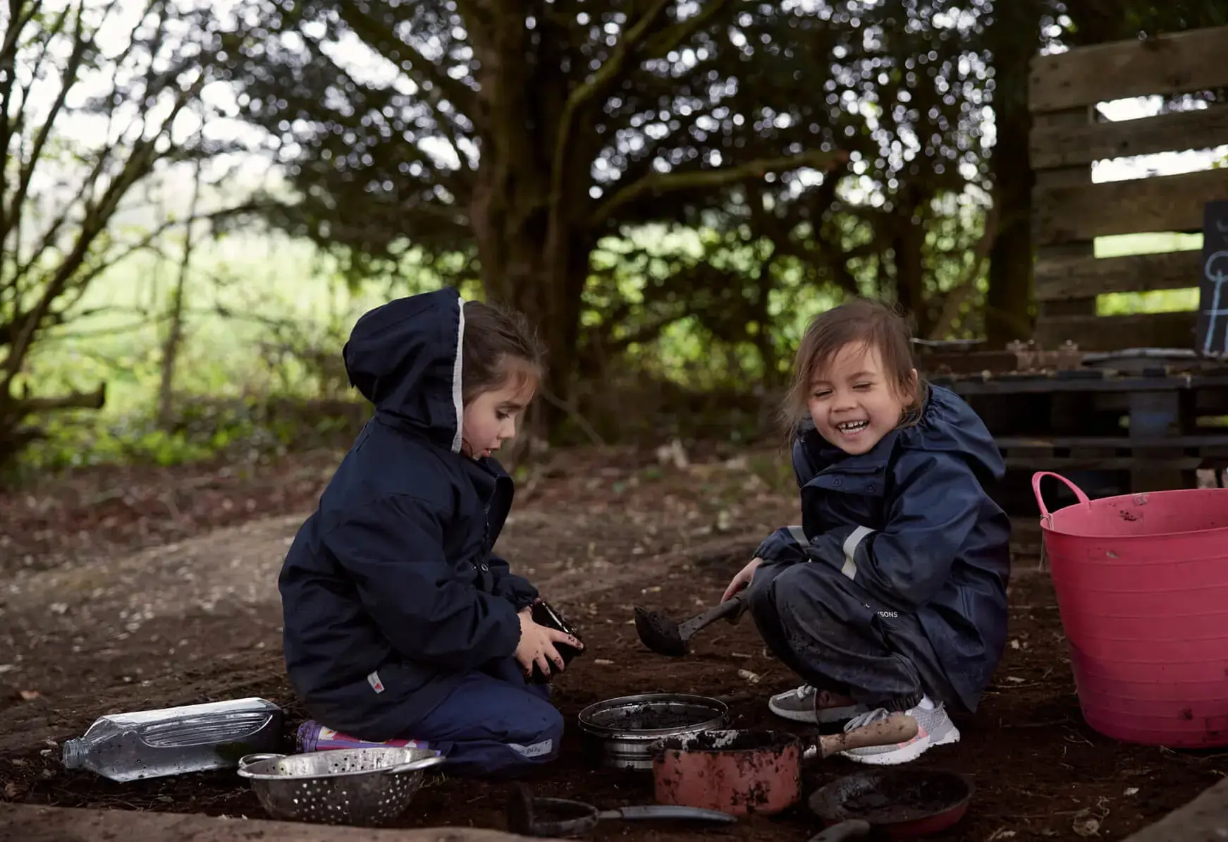 Students at St Swithun's School for girls in Hampshire at forest school outdoor learning