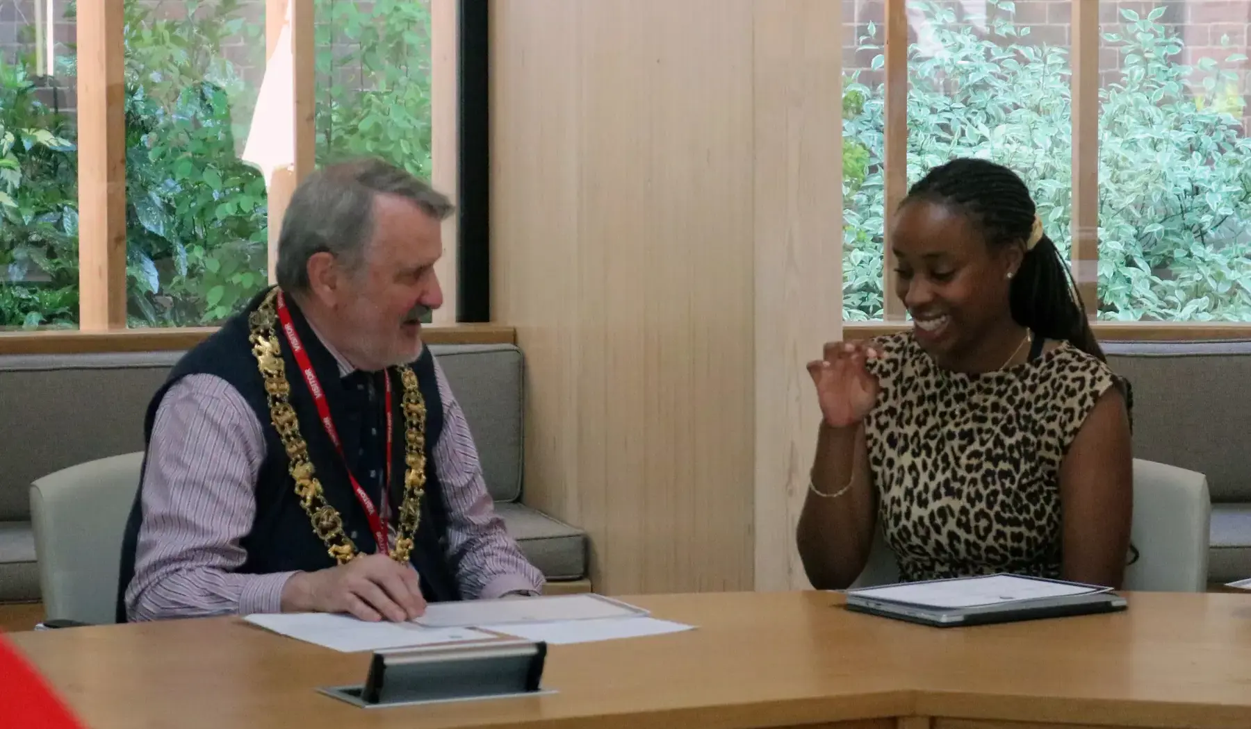 Students at St Swithun's School for girls in Hampshire with the Mayor of Winchester