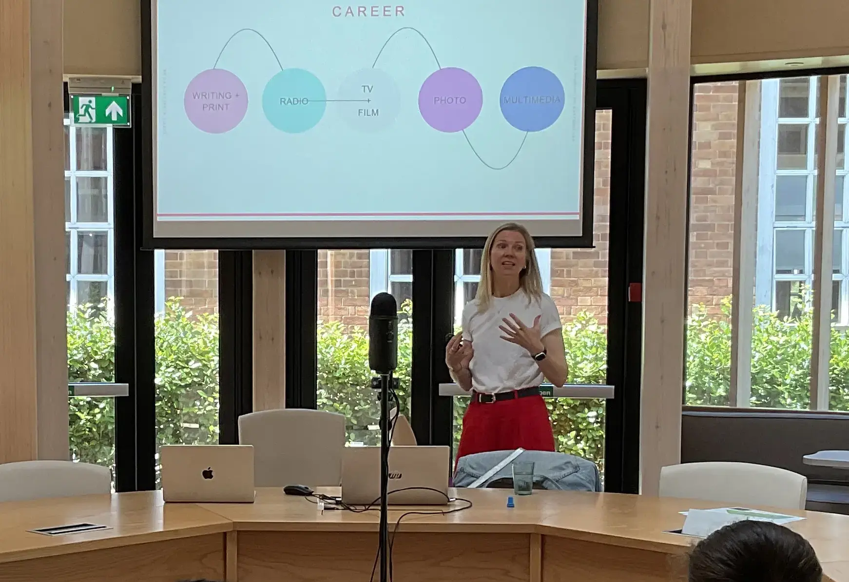 Student at St Swithun's private School for girls in Winchester giving an academic presentation