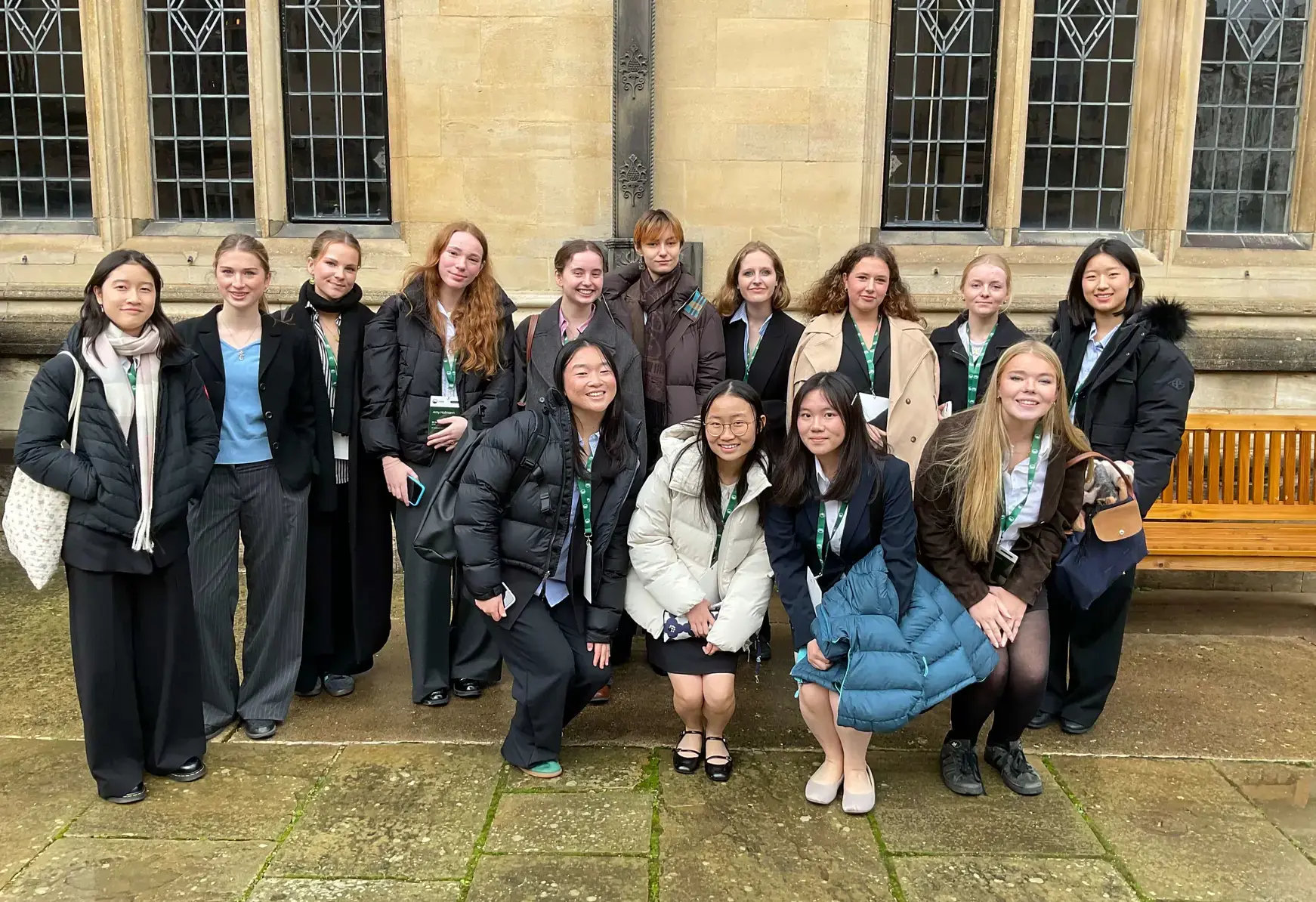 Sixth form success in global competition at Oxford University girls standing together