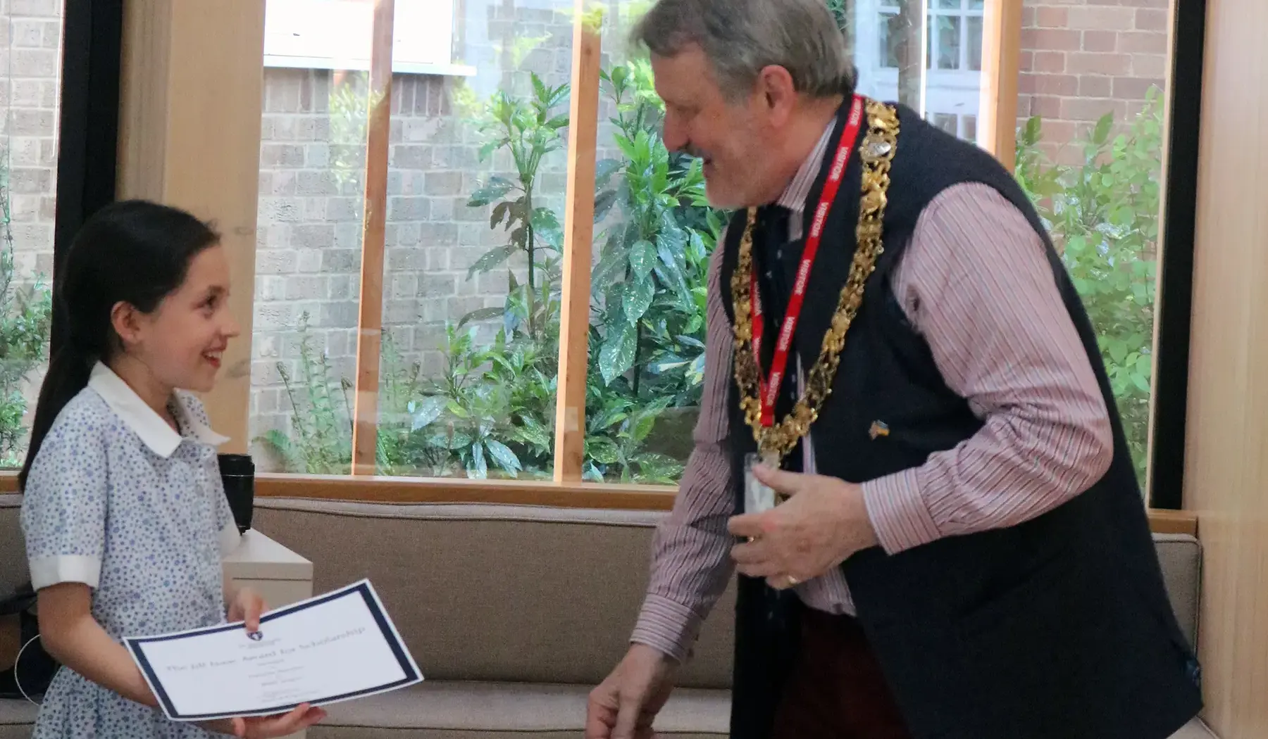 Students at St Swithun's School for girls in Hampshire with the Mayor of Winchester
